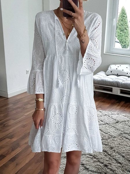 

Abito con Scollo a V Casuale, Bianco, Tops