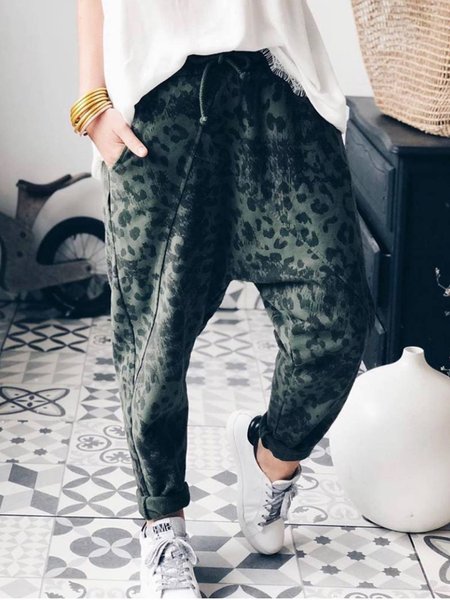 

Gray Leopard Floral-Print Casual Pants, Tops