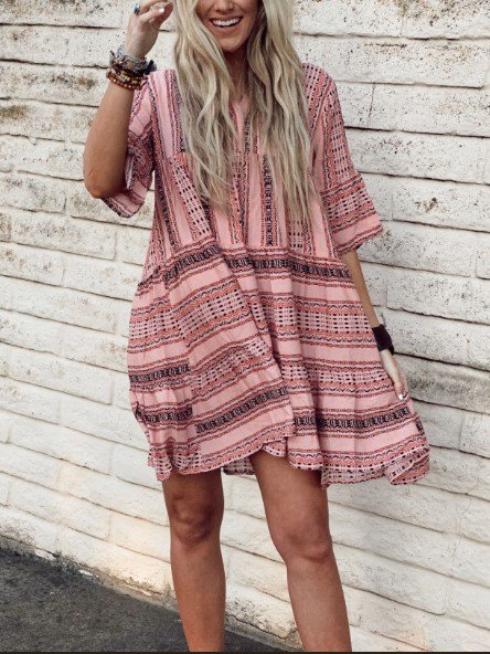 

Coral A-Line V Neck Paneled Short Sleeve Weaving Dress, Floral Dresses