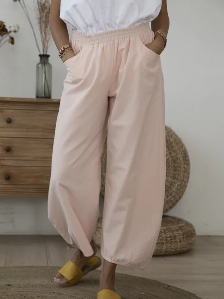 

Pink Cotton Solid Casual Shift Pants, Bottoms