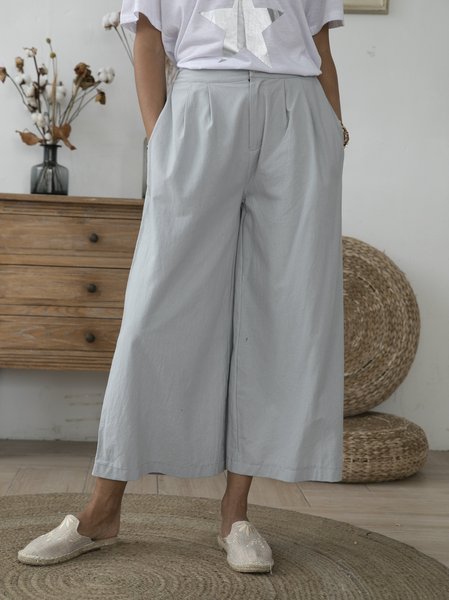 

Light Gray Solid Casual Pants, Bottoms