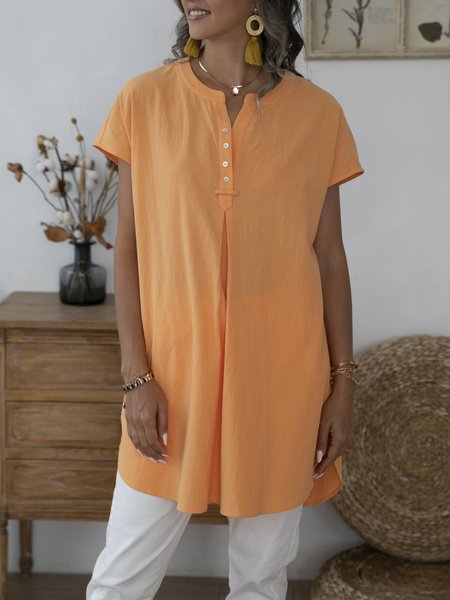 

Light Orange Holiday Crew Neck Short Sleeve Solid Shirts & Tops, Tops