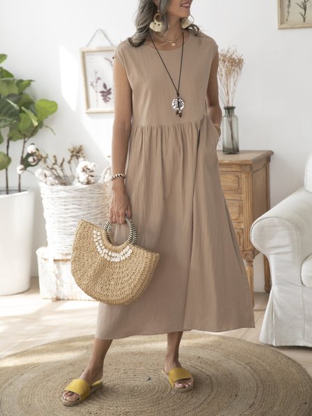 

Khaki Cotton Short Sleeve Dresses, Dresses