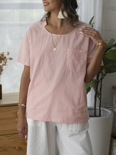 

Pink Short Sleeve Plain Shirts & Tops, Tops