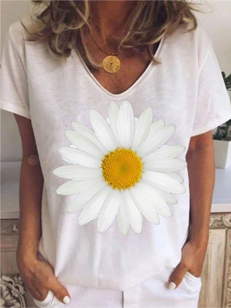 

T-Shirt Casuale Floreale, Bianco, T-Shirts