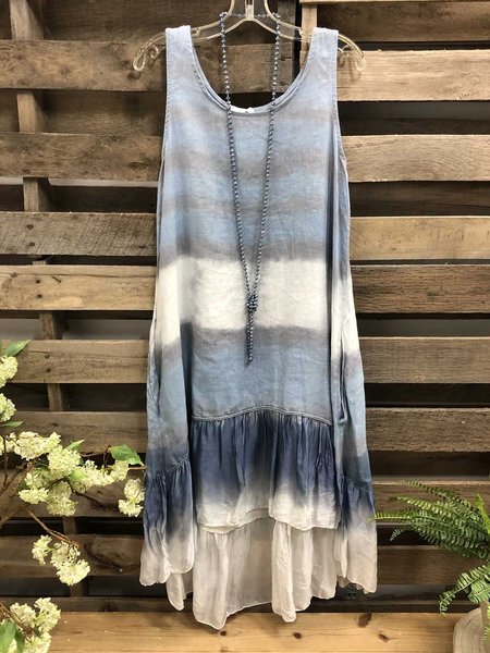 

Sleeveless Crew Neck Ombre/tie-Dye Casual Knitting Dress, Blue, Dresses