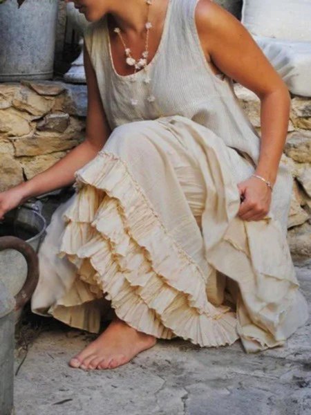 

Casuale senza maniche Girocollo taglia grande Abito, Beige, Summer dresses