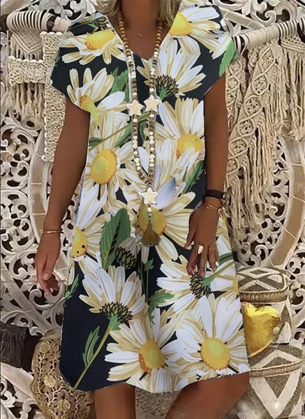 

Daisy print dress A-Line daily midi dress, Black, Dresses