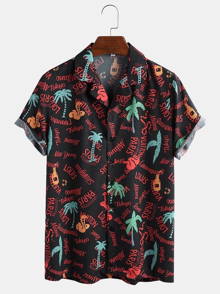 Camicetta Casuale con Scollo a V Stampata di Cotone, Come immagine, Men's Top