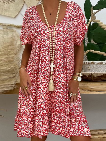 

Abito A-line Floreale di Misto Cotone, Rosso, Summer dresses