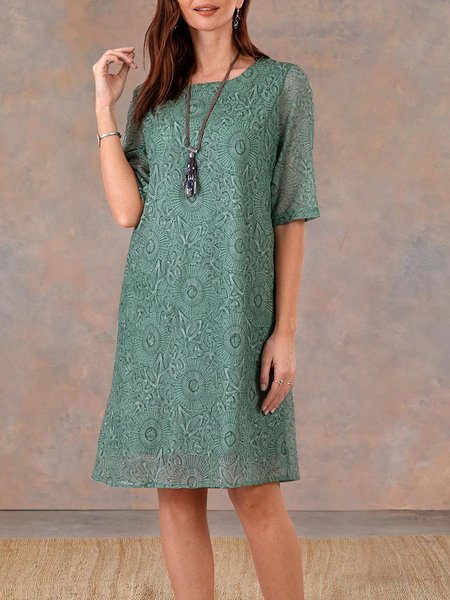 

Women Shift Chiffon Crew Neck Half Sleeve Weaving Dress, Green, Casual Dresses