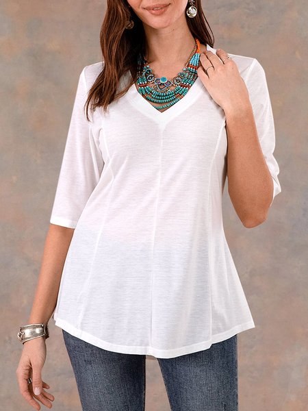 

Women Knitted Casual Simple Shirts & Tops, White, Tops
