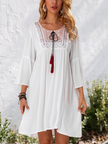 

Abito a Girocollo Bohemian Dritto, Bianco, Summer dresses
