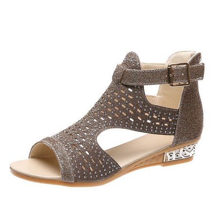 

Sparkling Glitter Rhinestone Date Sandals, Golden, Sandals