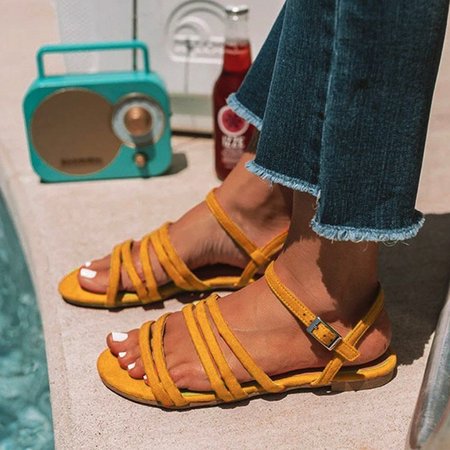 

zolucky Casual Suede Flat Heel Sandals, Yellow, Sandals
