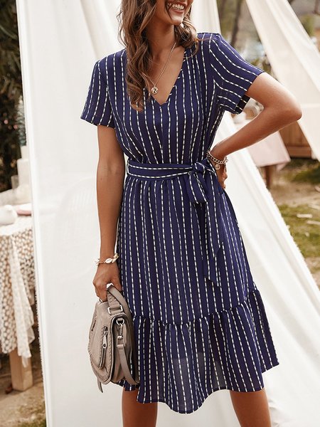 

Summer Sweet Daily Stripes Midi Dress, Purplish blue, Midi Dresses