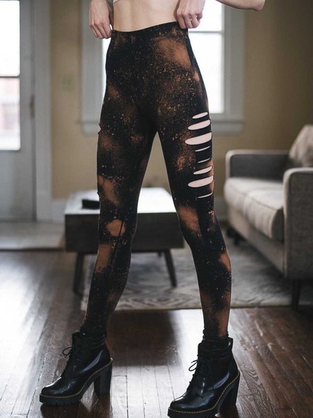 

Acrylic Casual Ombre/tie-Dye Pants, Black, Leggings