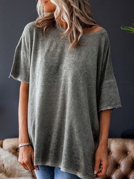 

Top Dritto di Misto Cotone, Grigio, Tops