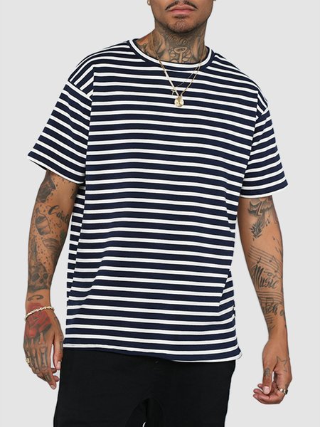 

T-Shirt a Girocollo Casuale Leopardo, Deep blue, Men's Top