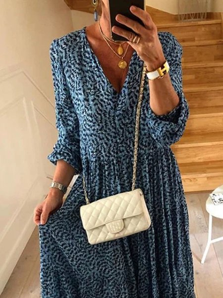 

Blue Patchwork Printed Casual Weaving Dress, Dresses