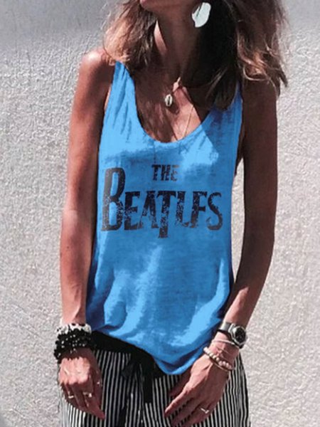 

senza maniche Stampato Top, Blu, Tank Top