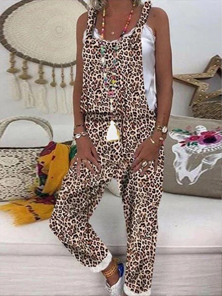 

Leopard & Camouflage Printed Casual Sleeveless Jumpsuits, Jumpsuits＆Rompers