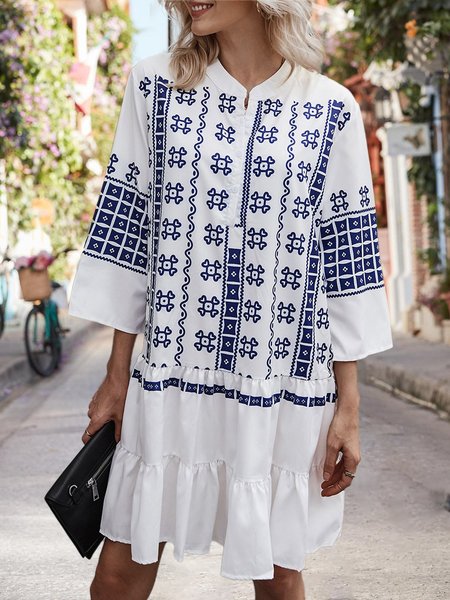 

White Daily Geometric Midi Dress, Mini Dresses