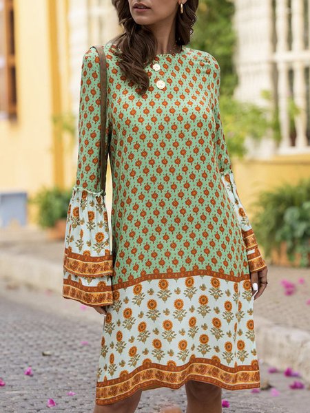 

Green Holiday Crew Neck Midi Dress, Midi Dresses
