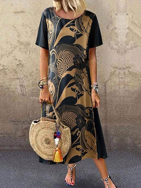 

Midi Abito a Girocollo Vintage Stampato, Come immagine, Summer dresses
