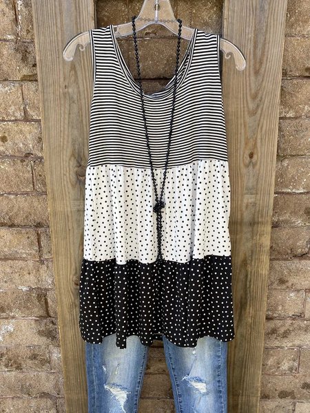 

Casual Crew Neck Sleeveless Cotton Tank Top, Black, Tank Tops & Camis