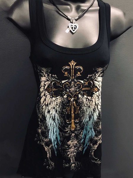 

Printed Casual Shirts & Tops, Black, Tanks & Camis