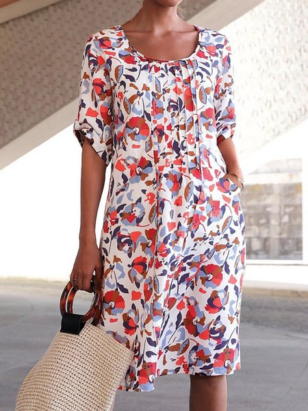 

Abito con Tasche Floreale, Rosso, Casual Dresses