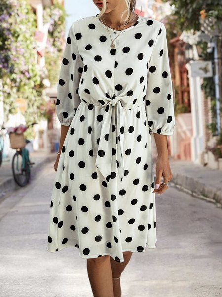 

Polka Dots Printed Vintage Midi Dress, White, Midi Dresses
