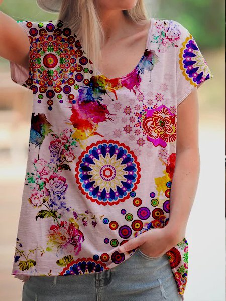 

Pink Short Sleeve Shift Cotton T-shirt, Tops