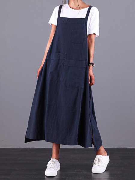 

Navy Blue Sleeveless Plain Weaving Dress, Dresses