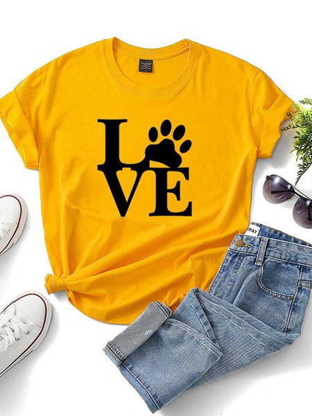 

T-Shirt a Girocollo Stampato di Cotone, Giallo, T-Shirts