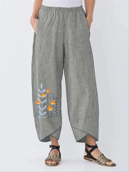 

Pantaloni a Strisce Casuale Dritto Stampata Floreale, Grigio, Pants
