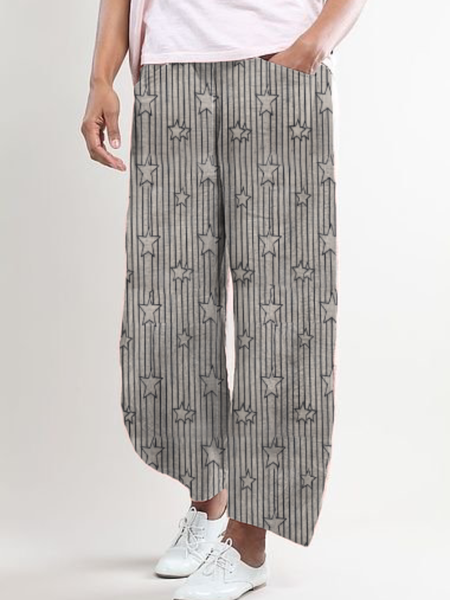 

Plus size Star Casual Stripes Pants, Gray, Pants