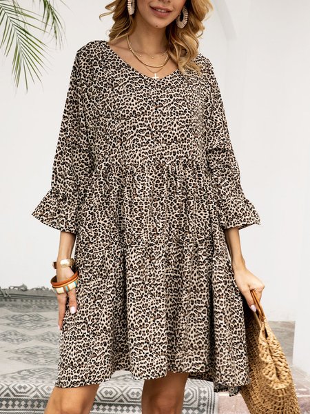 

Leopard Leopard Print V Neck 3/4 Sleeve Dresses, I.F.E