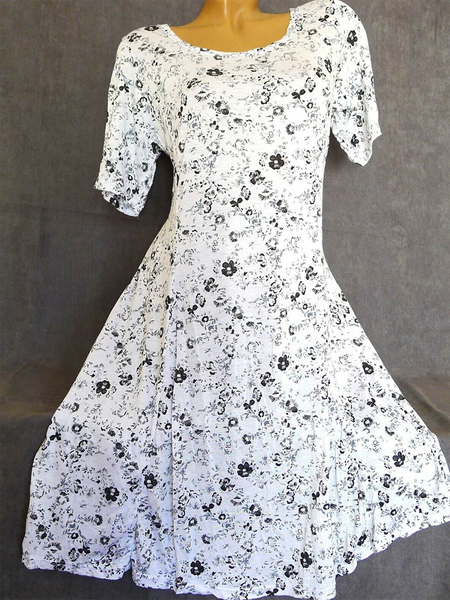 

Cotton-Blend Casual Weaving Dress, White, Floral Dresses