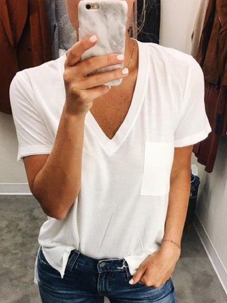 

T-Shirt Casuale con Tasche, Bianco, Tops