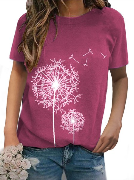

Cotton-Blend Short Sleeve Casual T-Shirt, Rose, Tees & T-shirts