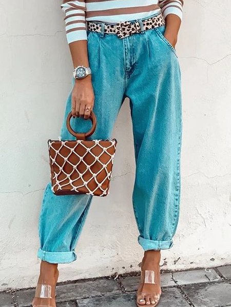

Pantaloni Denim Casuale Dritto, Blu, Pants