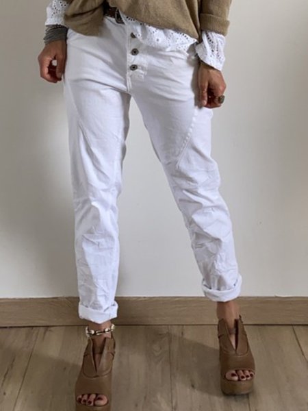 

Pantaloni Casuale Abbottonato, Bianco, Bottoms