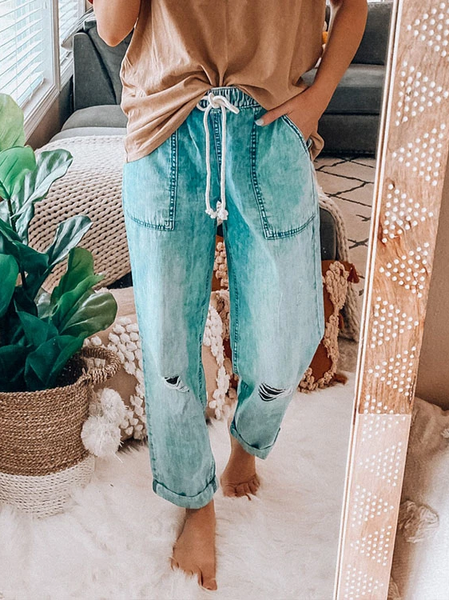Pantaloni Denim Casuale, Blu, Pants
