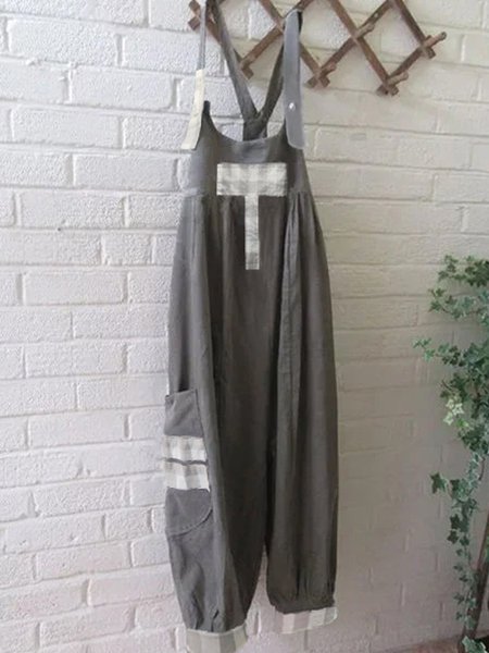 

Gray Vintage Cotton-Blend Paneled One-Pieces, Jumpsuits