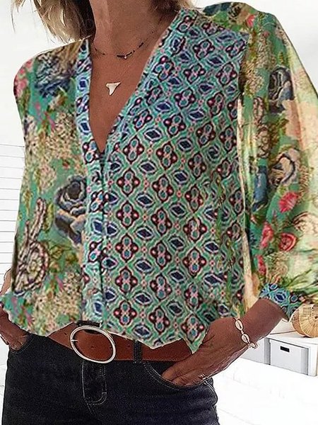 

Camicetta Casuale in Chiffone, Verde, Blouses & Shirts