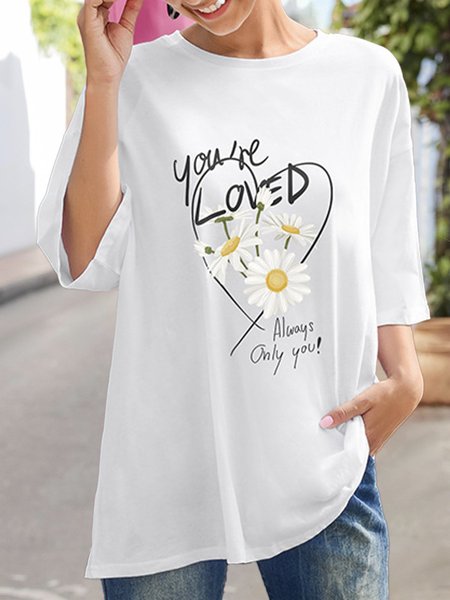 

Half Sleeve Printed Crew Neck T-Shirt, White, Tees