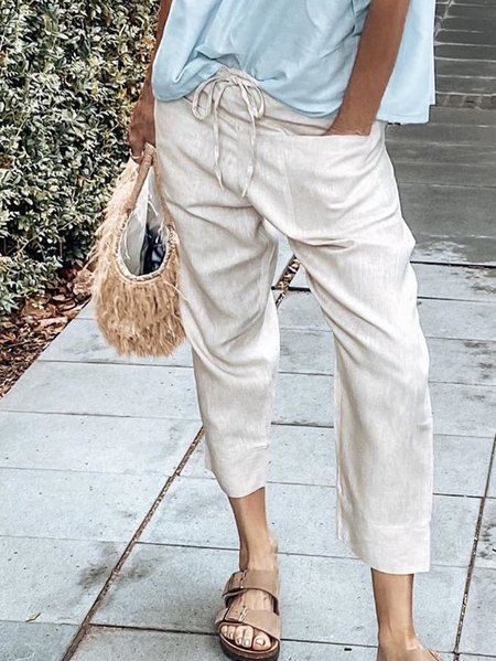 

Pantaloni Casuale Dritto di Cotone, Cachi chiaro, Pants