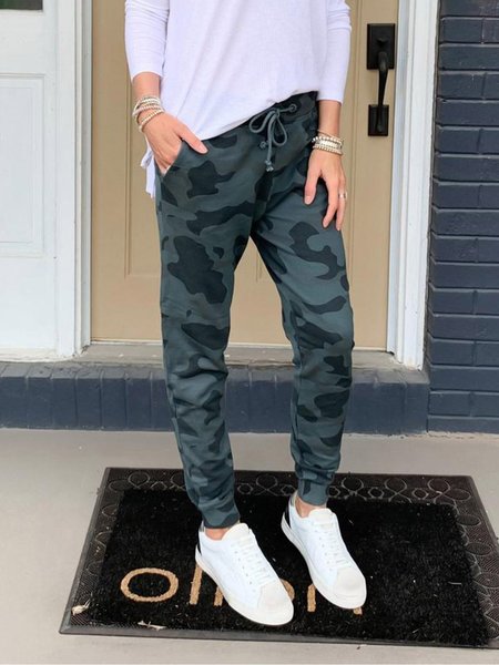 

Pantaloni Camo Casuale Stampato, Verde militare, Bottoms